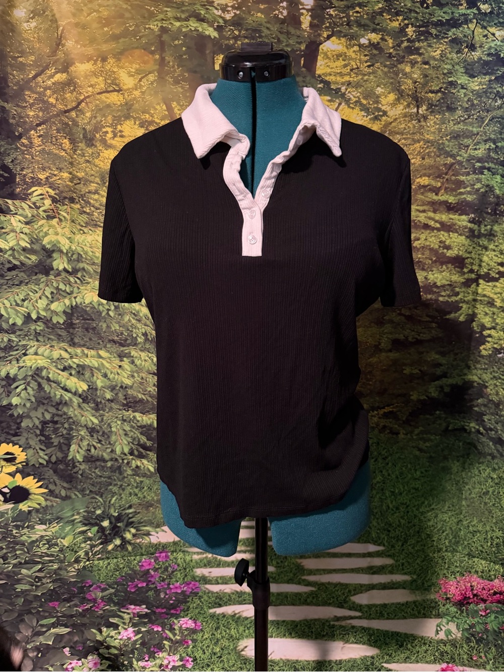 DOKOTOO Black Polo with Light Pink Trim